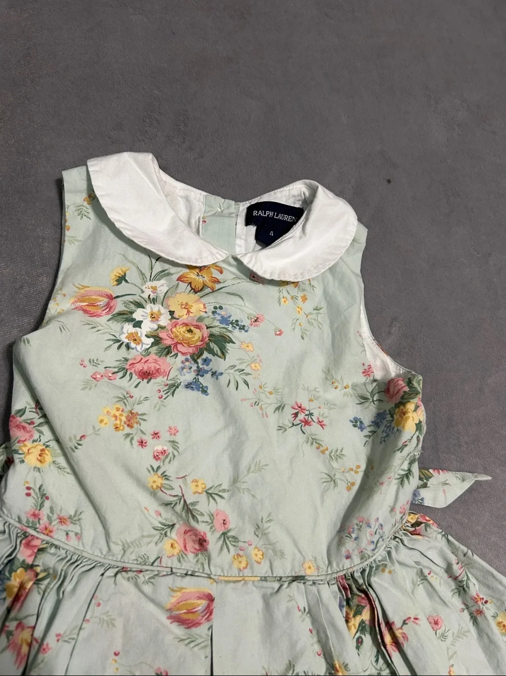 Ralph lauren Classic Floral Mint Girls' Dress with Peter Pan Collar